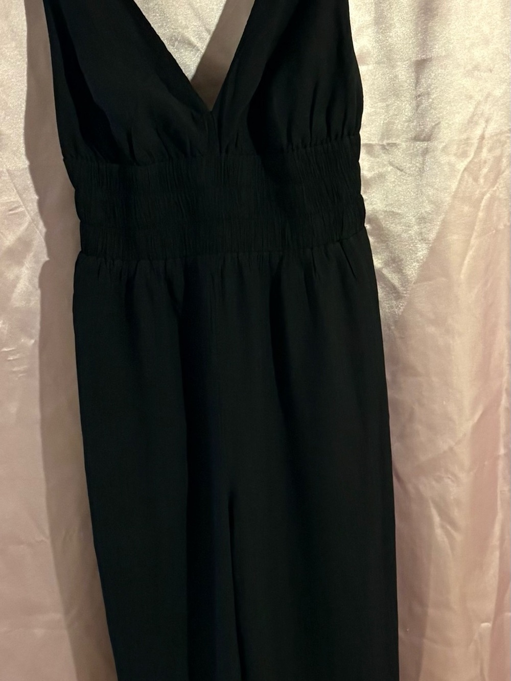 Abercrombie & Fitch Black V-Neck Smocked-Waist Jumpsuit